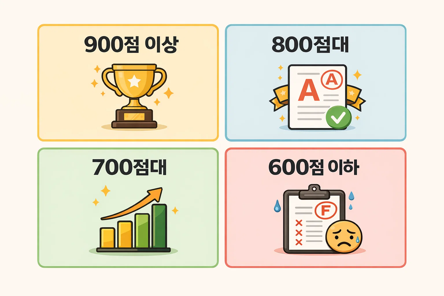 900점이상부터 600점이하까지 구간별 신용카드 승인률과 한도 차이를 단계별로 비교한 이미지