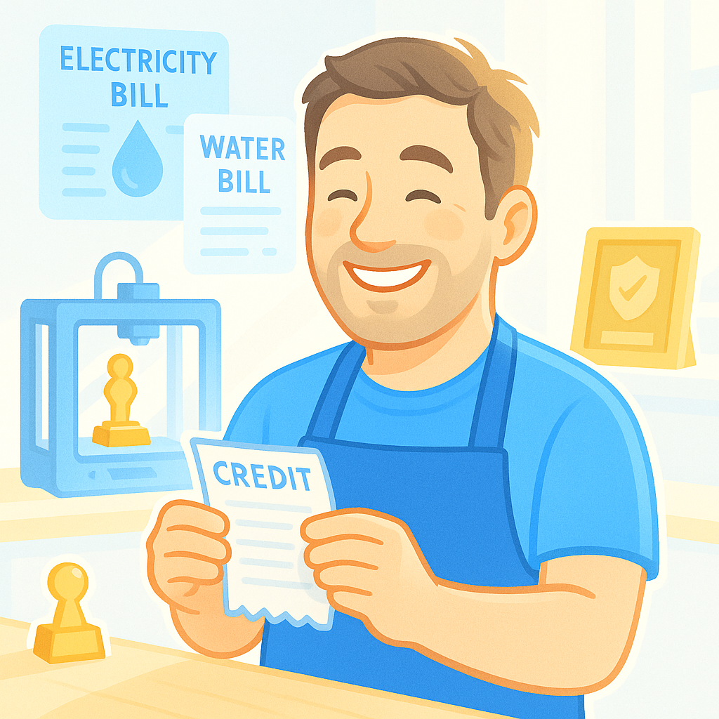 크레딧 지원으로 웃고 있는 사업자의 모습