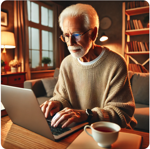 컴퓨터로 네트워킹하는 노인사진