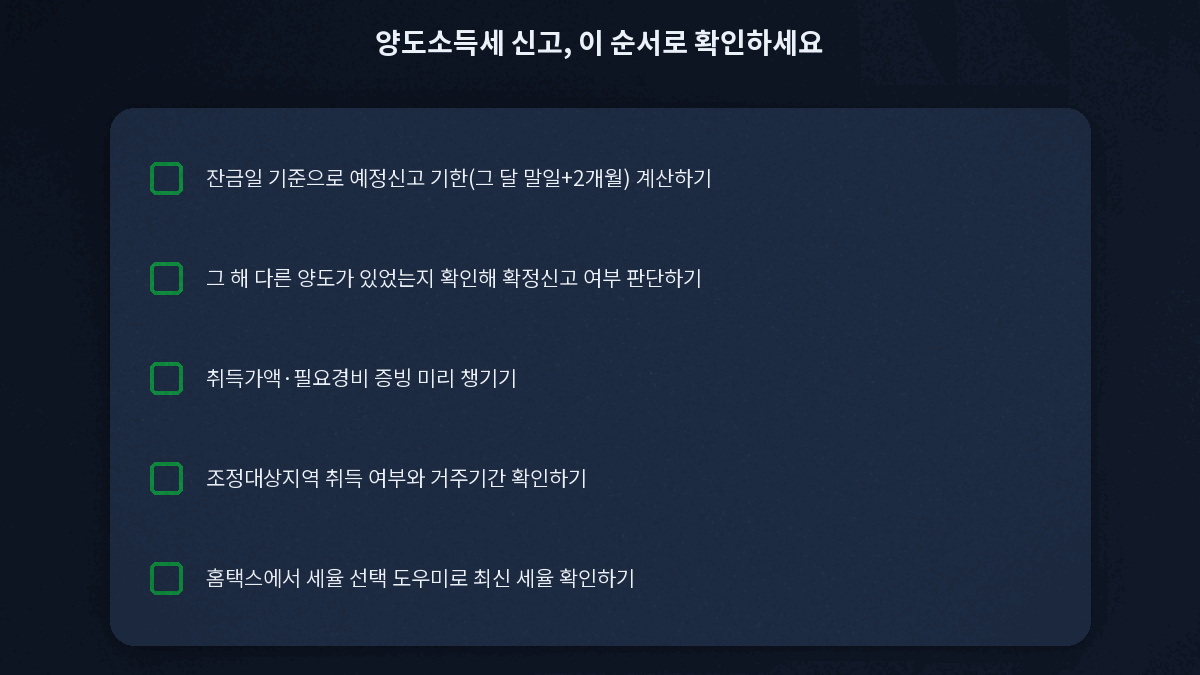 양도소득세 신고 방법 체크리스트 요약