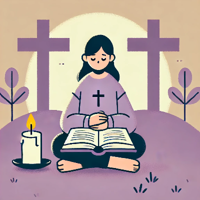 사순절을 묵상하는 신자의 기도와 십자가를 중심으로, 회개의 분위기를 담은 따뜻한 클립아트