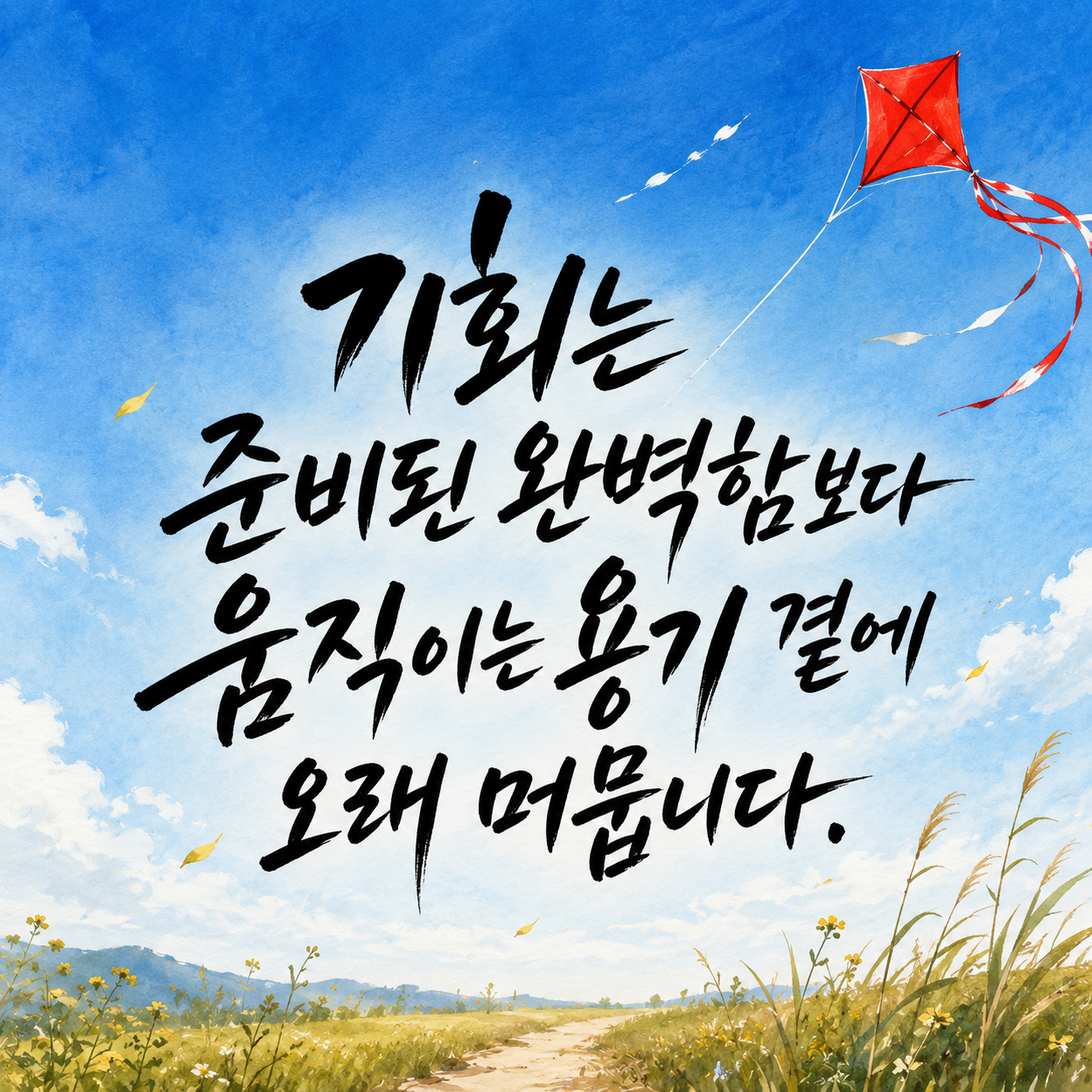움직이는 용기와 기회에 관한 동기부여 캘리그라피 글귀