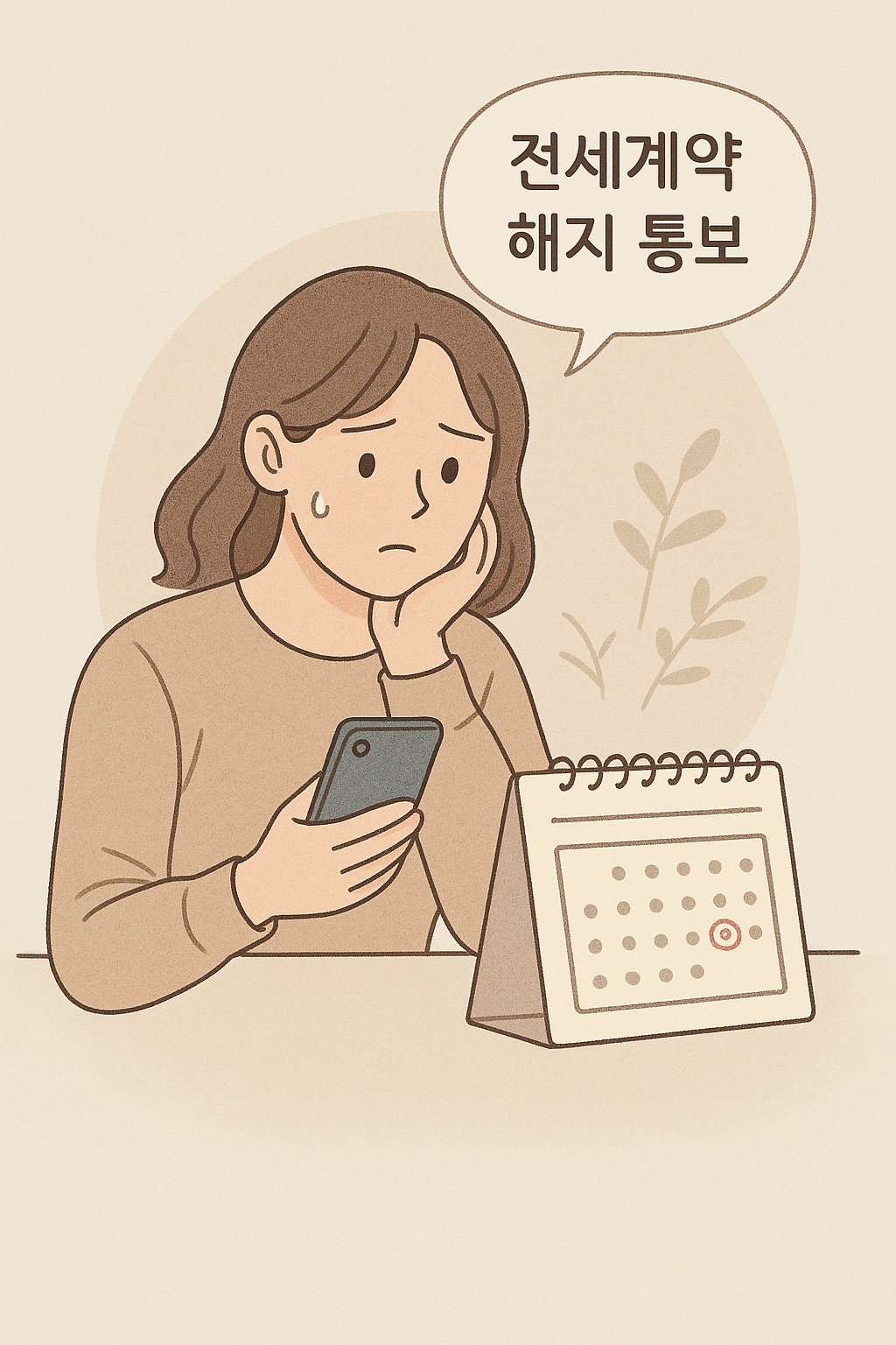 전세계약 해지 통보 시점을 고민하는 여성 캐릭터가 달력을 보며 일정 정리를 하는 장면