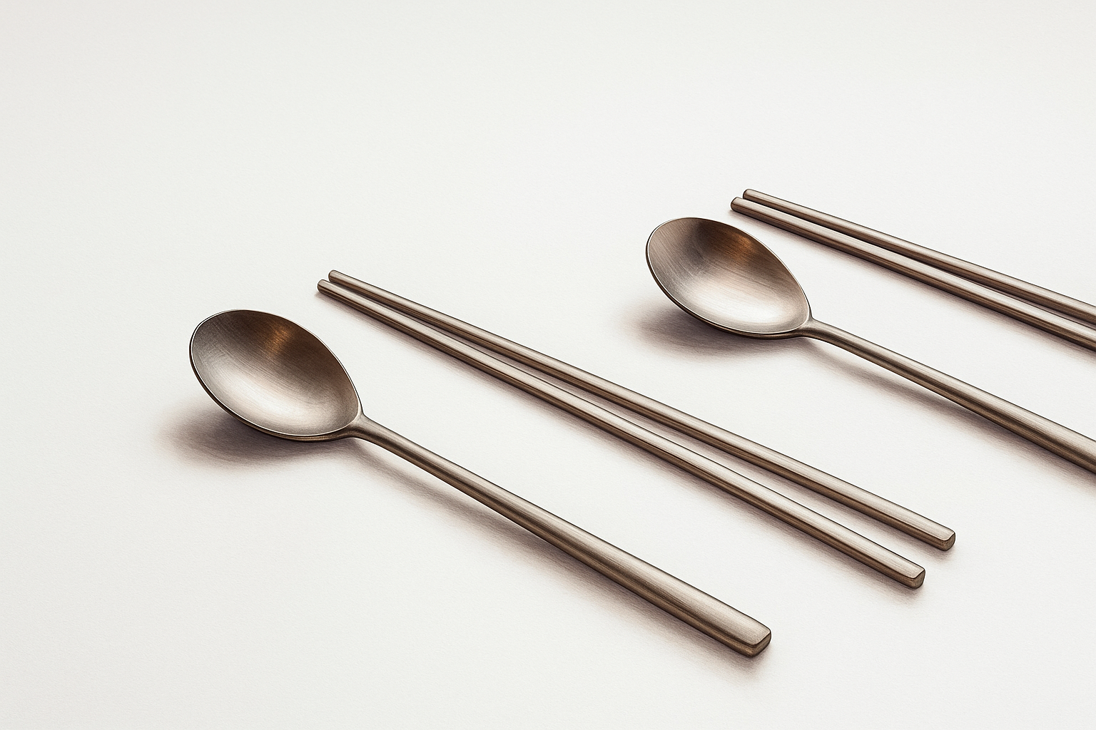 쇠 숟가락과 젓가락 두 세트가 그려진 이미지