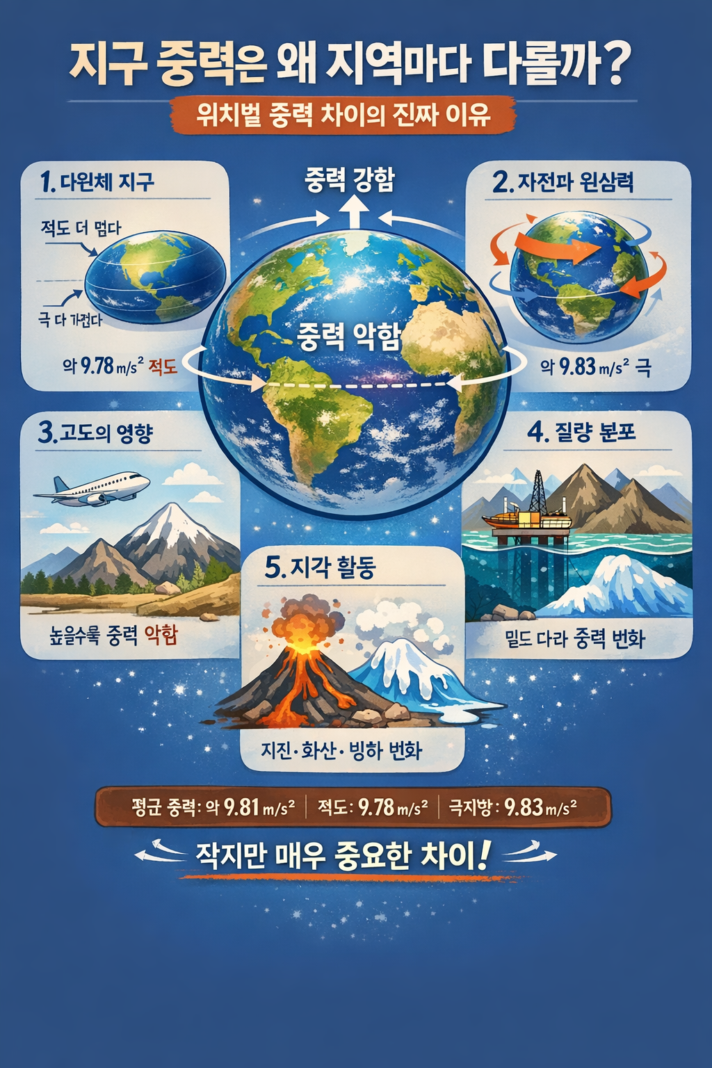 지구 중력은 왜 지역마다 다를까? 적도와 극이 다른 진짜 이유