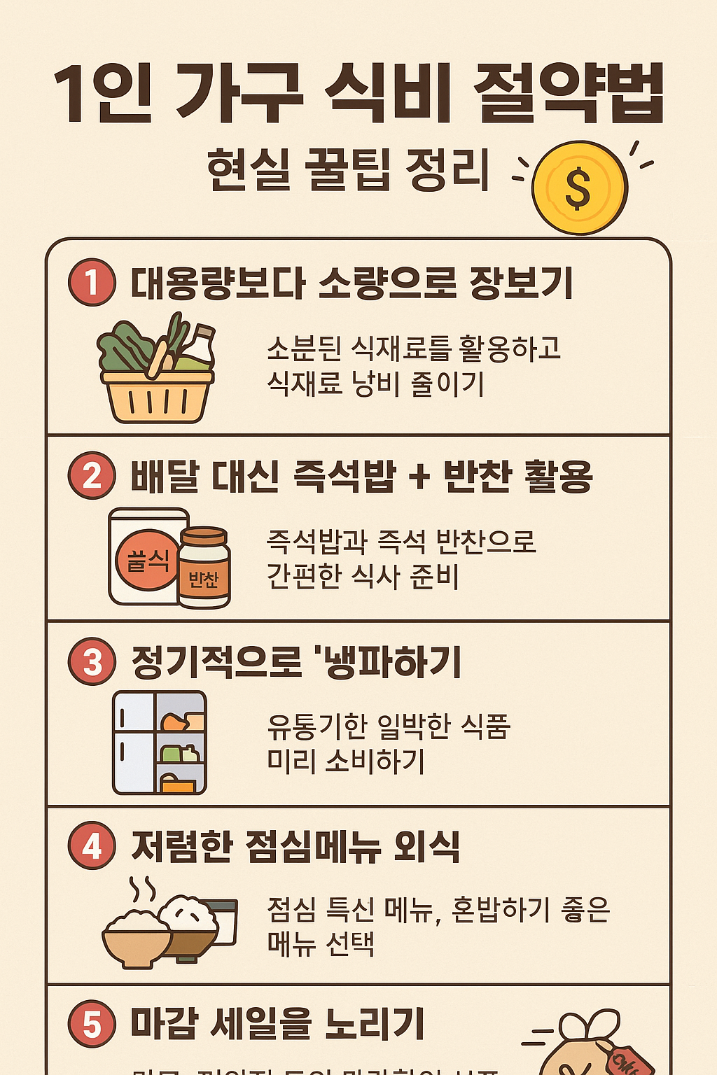혼자 살아도 식비는 줄일 수 있다! 1인 가구 현실 식비 절약 꿀팁