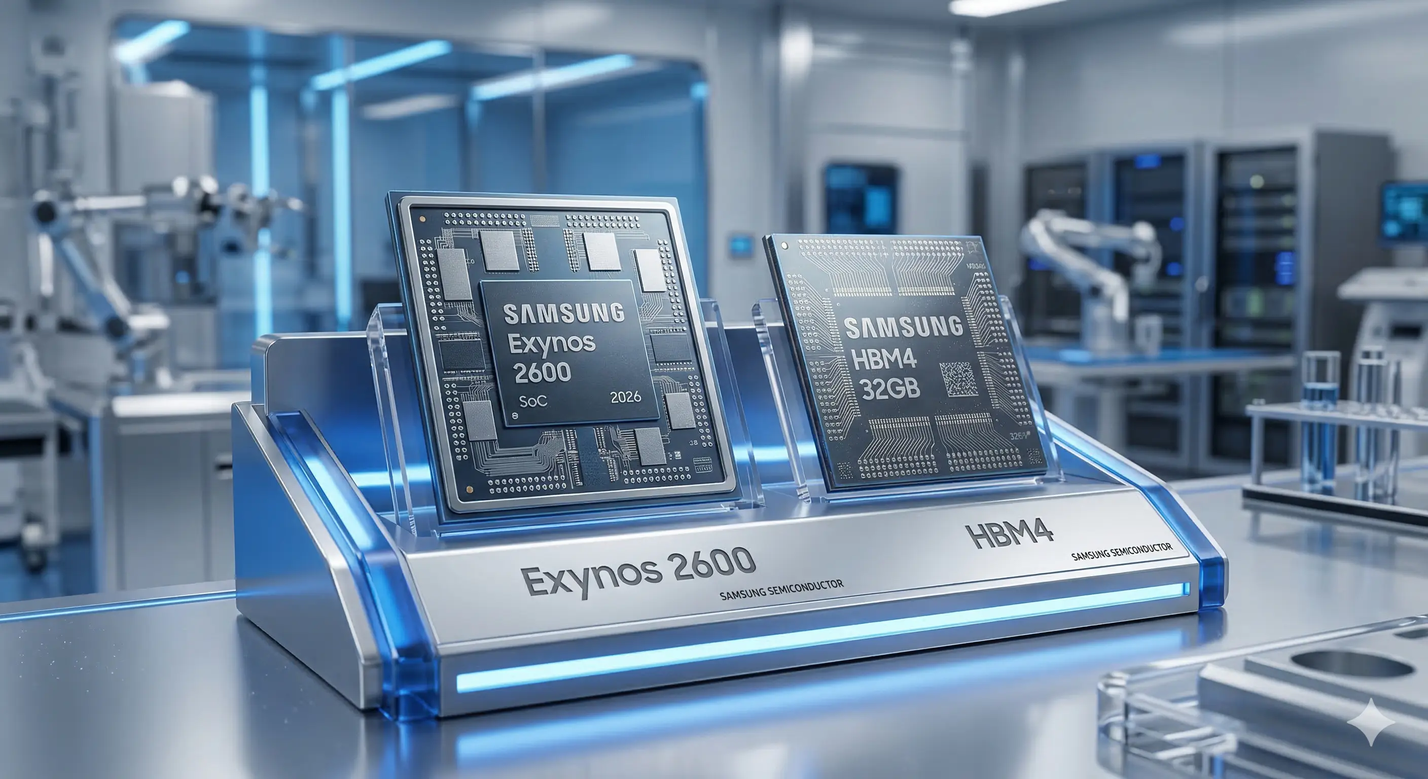 삼성전자의 차세대 AI 반도체 HBM4와 엑시노스 2600 전시 이미지