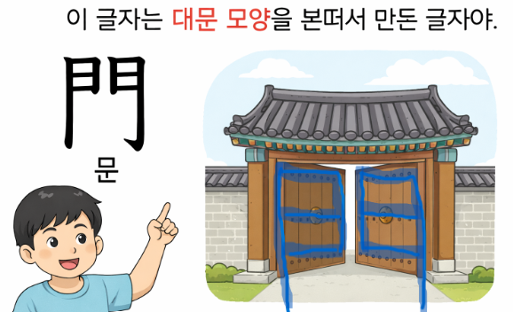 학교(校門)나 집(大門) 등 일상 공간과 밀접해 활용도가 매우 높은 한자인 문 문(門)의 이미지