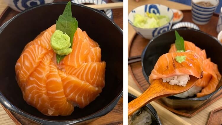 신선한 연어와 밥