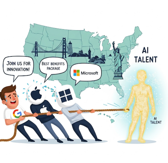 AI 인재 쟁탈전을 AI 이미지로 생성한 그림.