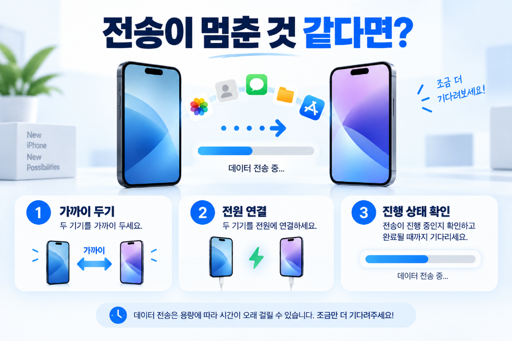 아이폰 마이그레이션 데이터 전송 멈춤 확인사항