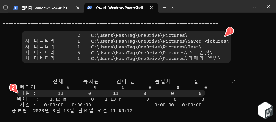 Robocopy 복사 통계 보고서