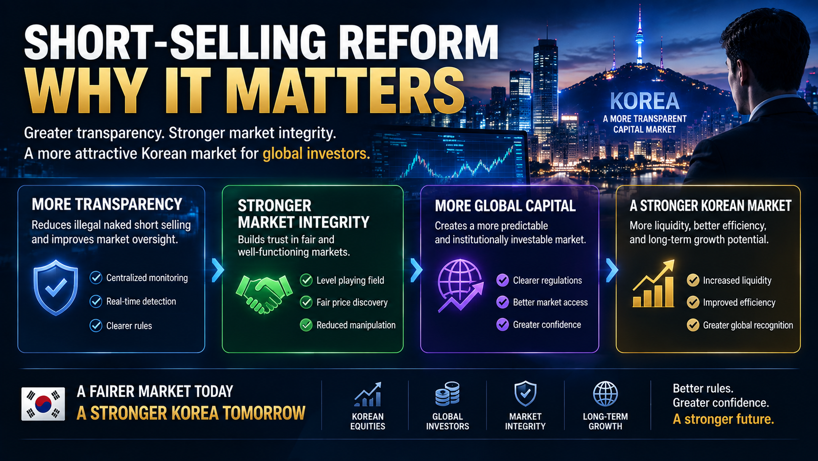 Korea NSDS process showing institutional balance controls sell orders and centralized naked short selling detection