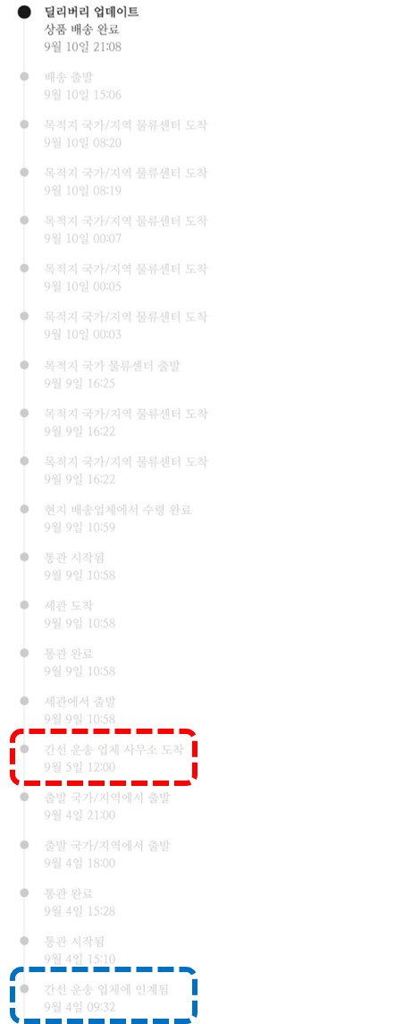 알리 간선 운송 업체 사무소 도착상태와 도착 예정일 조회-배송일자