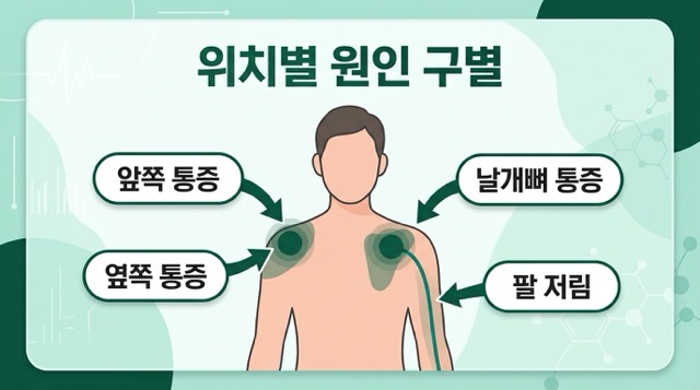 어깨통증 위치별 원인 앞쪽 옆쪽 뒤쪽 팔 저림 구별법