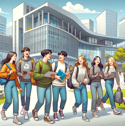 대학교 신입생 친구들끼리 웃고 있는 모습