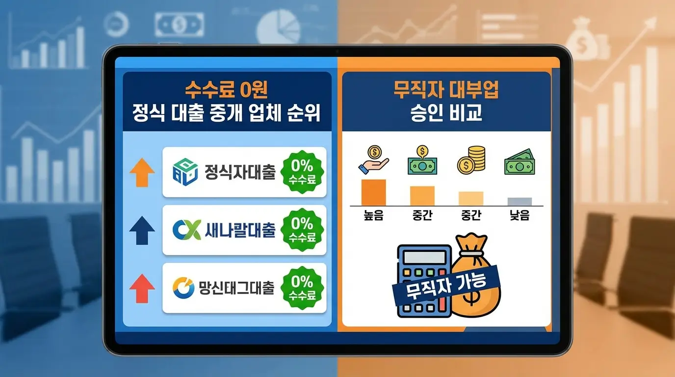 수수료 0원 정식 대출 중개 업체 순위 및 무직자 대부업 승인 비교