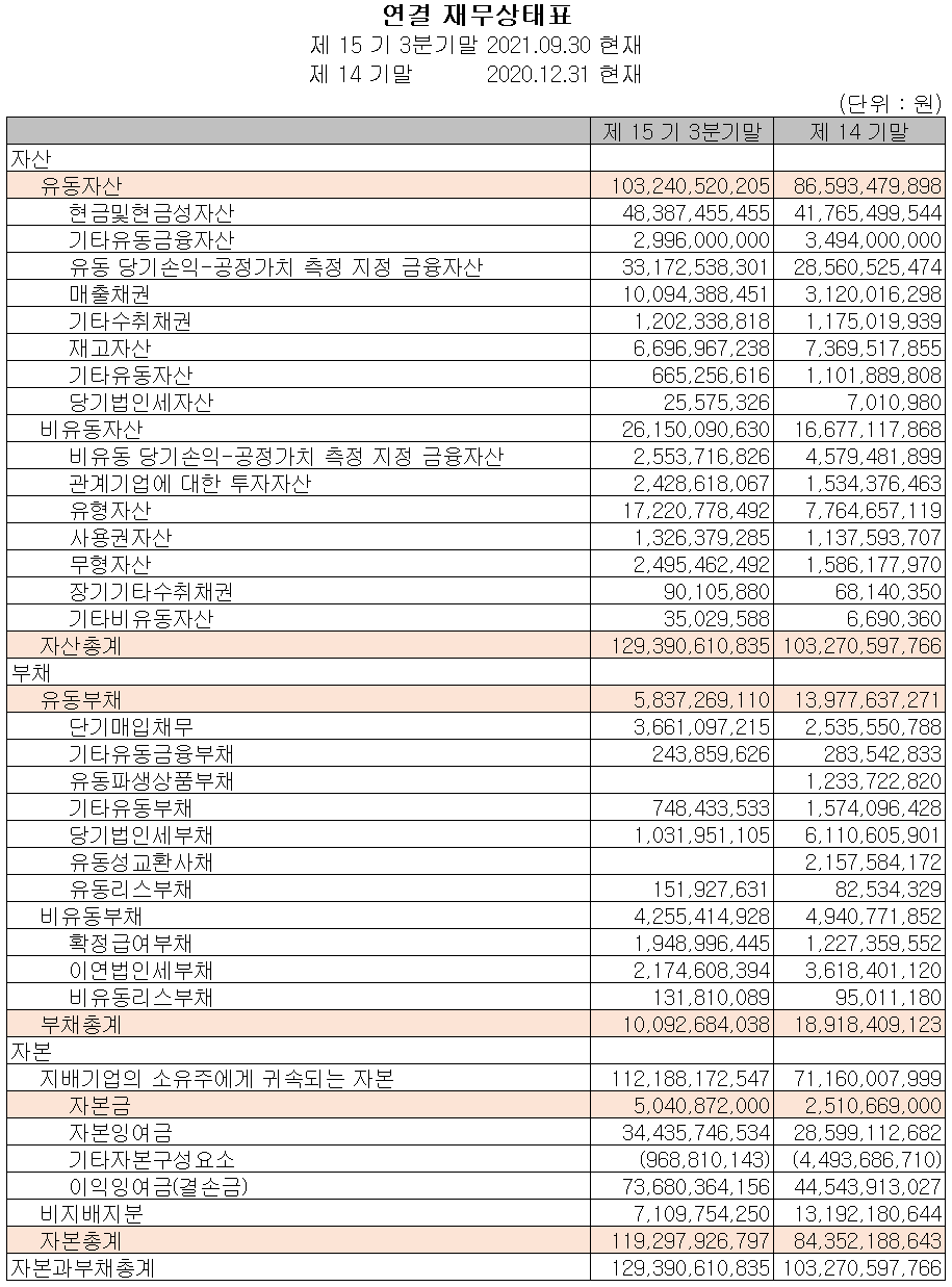 (주)노바텍 재무상태표