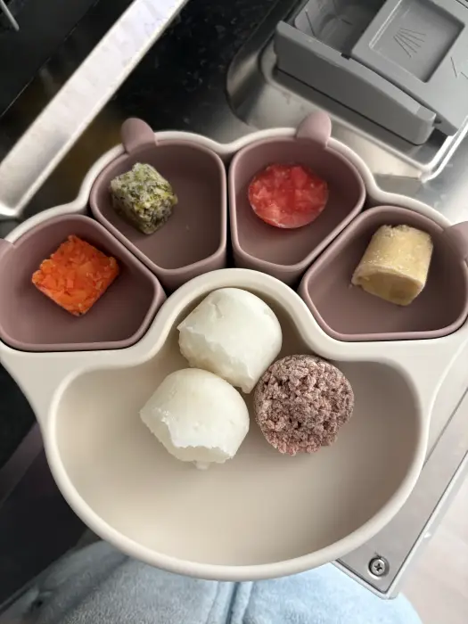 이유식 식판에 담긴 재료