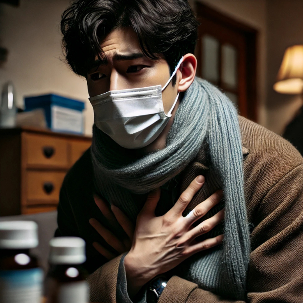 호흡기 질환에 시달리는 사람의 모습
