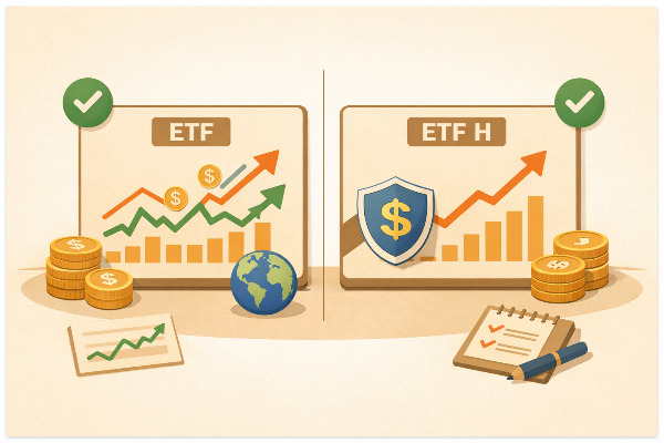 환노출 ETF와 환헤지 ETF의 구조 차이를 보여주는 비교 일러스트