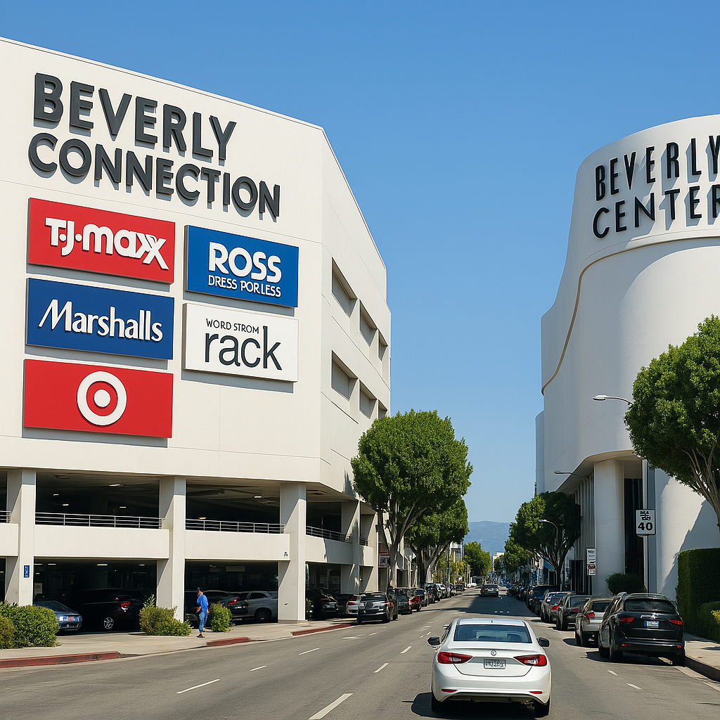 LA 베버리 커넥션 과 베버리 센터 건물을 나란히 보려주는 이미지 사진