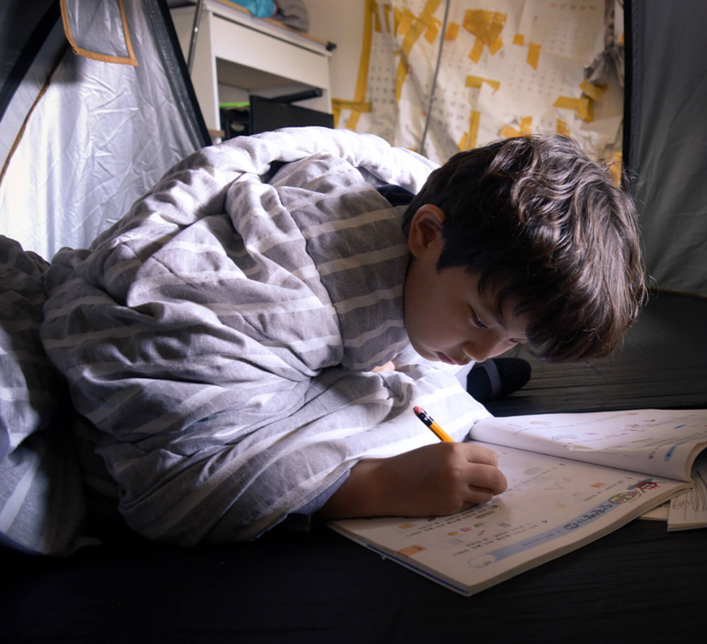 혼자 텐트에서 공부하는 두영이