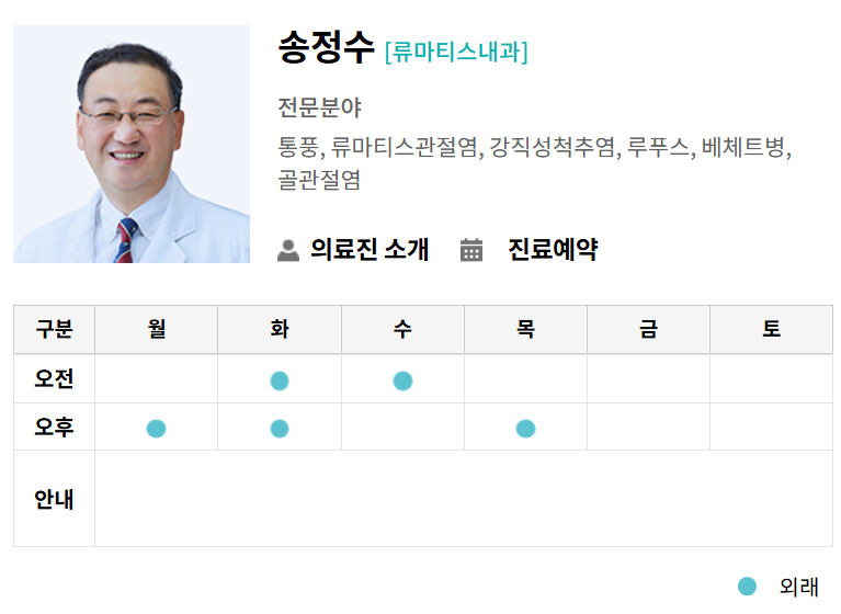 젊은-통풍-명의-송정수-교수-병원-진료예약-