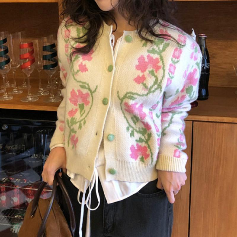 슈팅스타 레트로 플라워 플로럴 봄 간절기 니트 가디건