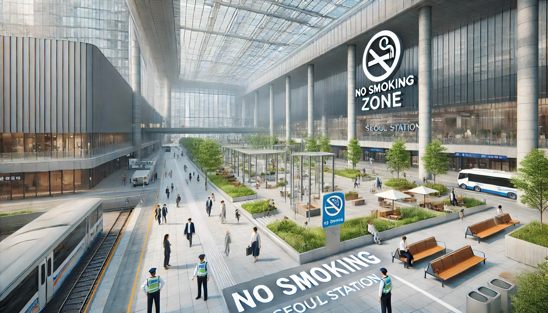서울역 광장의 금연구역 지정 후 깨끗하고 쾌적한 분위기