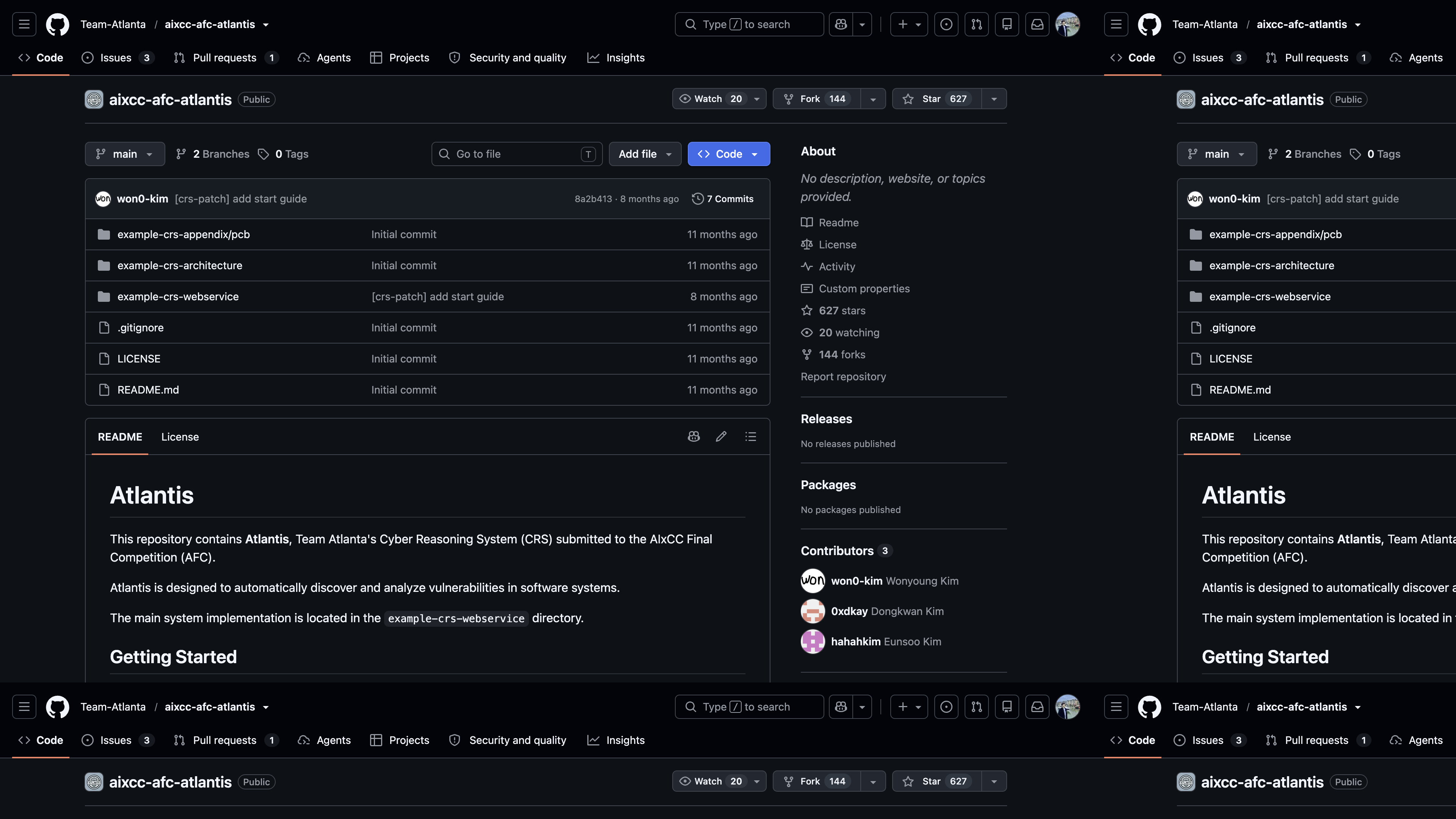 GitHub에 공개된 Team Atlanta ATLANTIS 저장소 &mdash; example-crs-webservice / architecture / appendix 구조