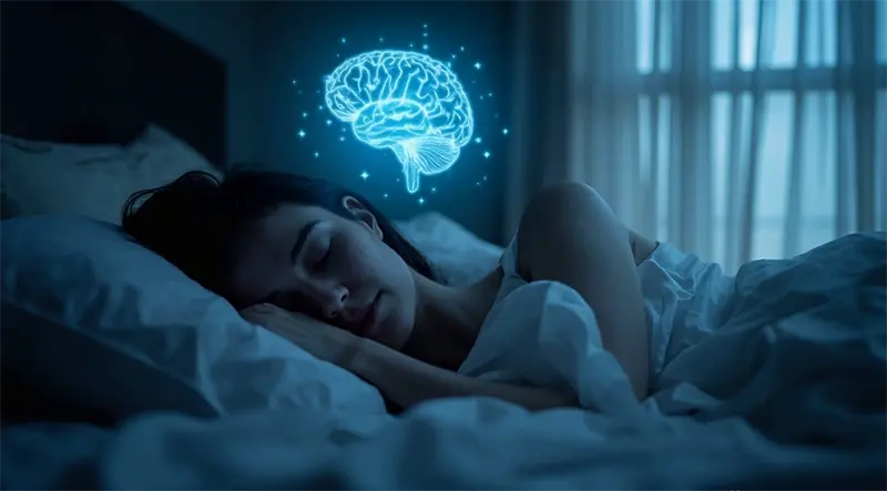 활발한 두뇌 활동을 위해 깊은 잠을 자는 이미지.