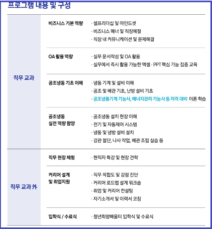 공조냉동 프로그램에 대한 안내