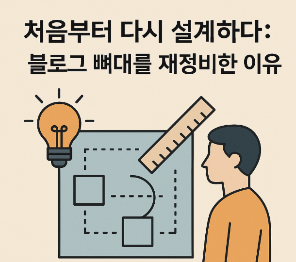 블로그 재설계를 상징하는 전구와 설계도 일러스트