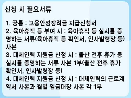 출산육아기 고용장려금 신청 시 필요서류