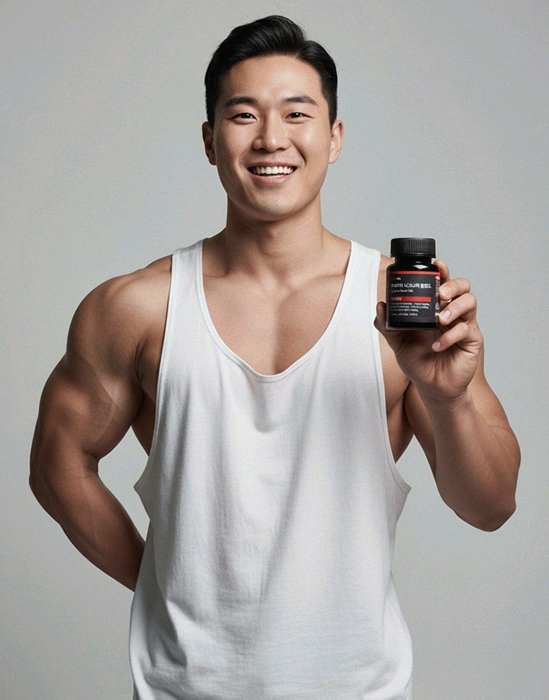 Korean Asian man 40s touching sore throat looking tired at desk