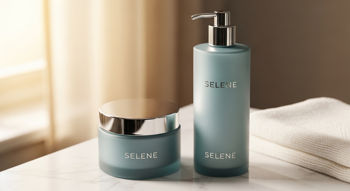 고급스러운 디자인의 핸드크림과 핸드워시 세트가 깔끔한 배경에 놓여 있는 모습