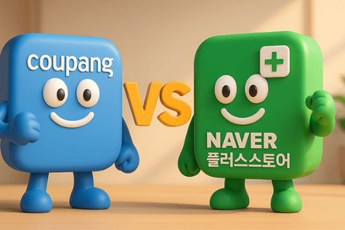 쿠팡과 네이버플러스스토어의 이미지 대결 웹툰