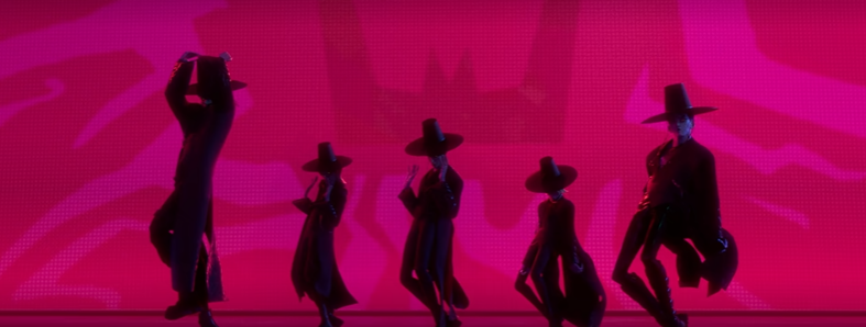 갓을 쓰고 공연하는 사자보이즈의 무대 공연 모습