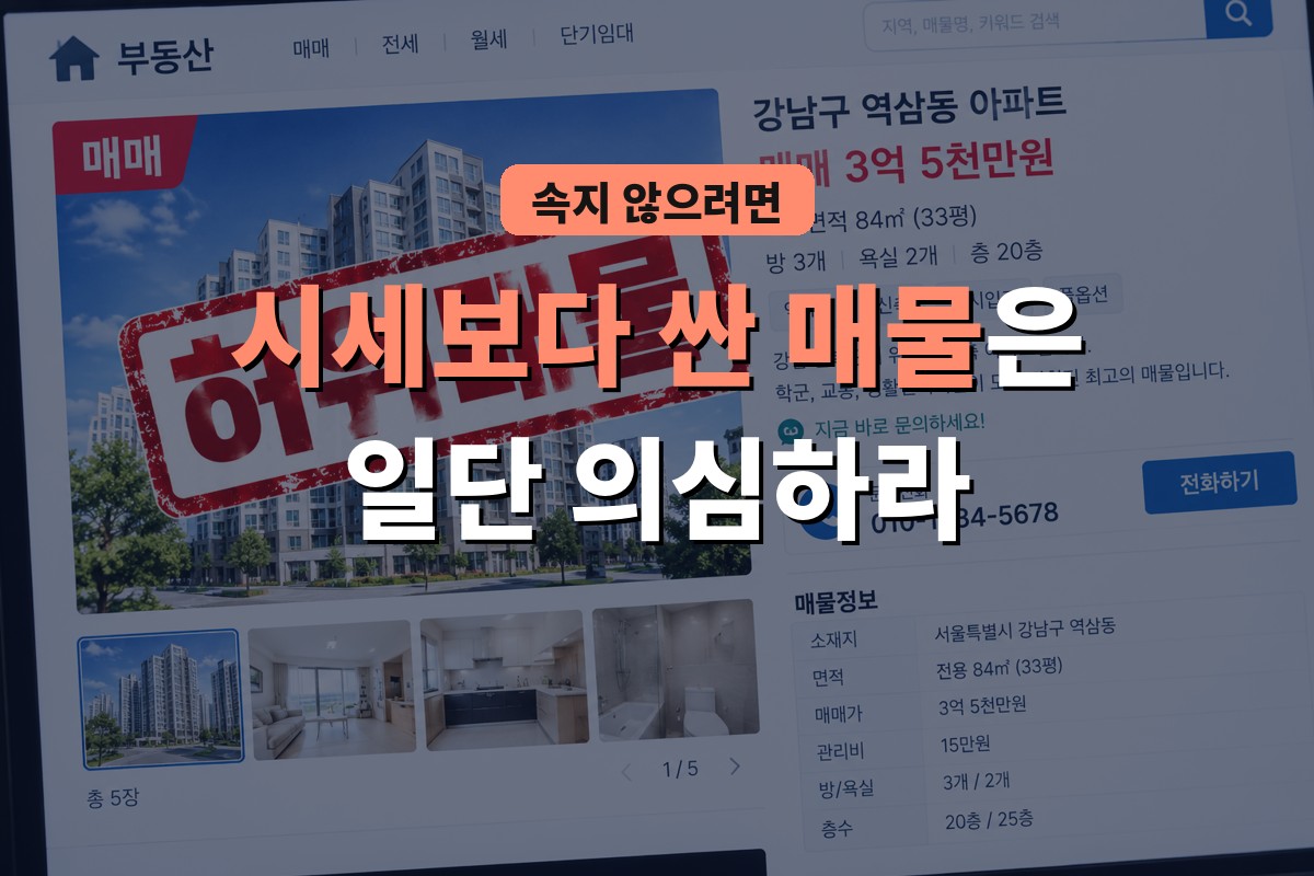 시세보다 싼 매물은 일단 의심하라 - 허위매물 광고 화면