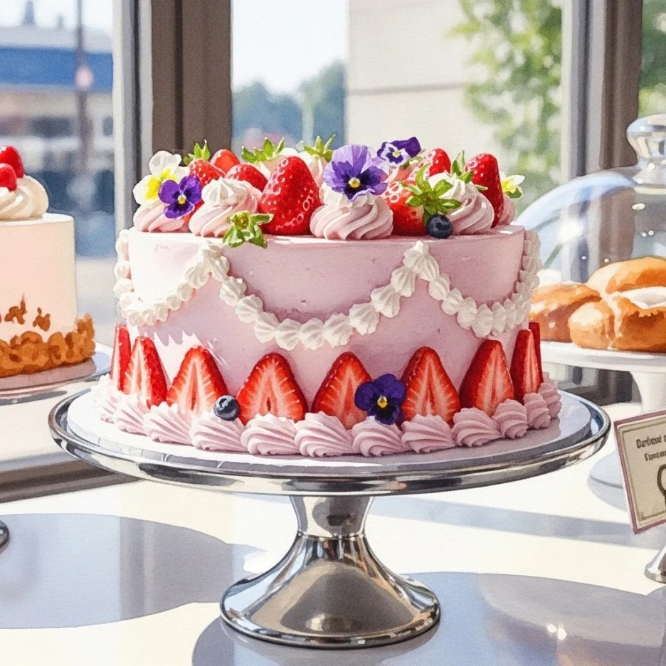 화려하게 장식된 먹음직스러운 딸기 케이크