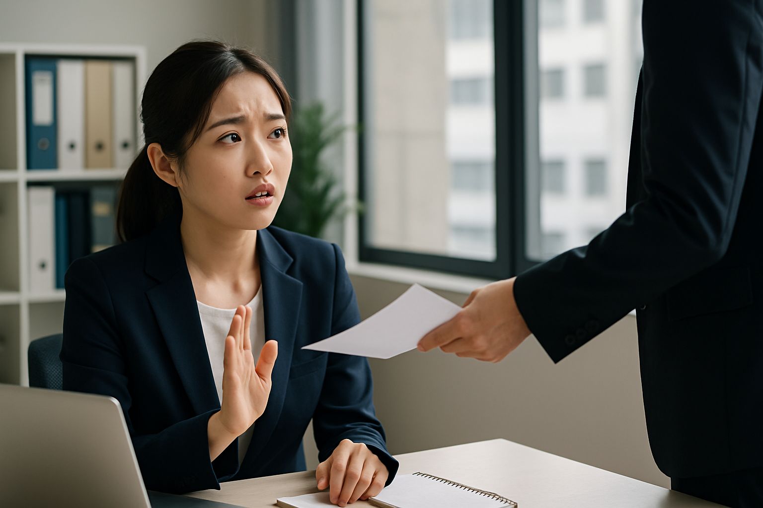 야근 지시에 부드럽게 대응하는 직장인