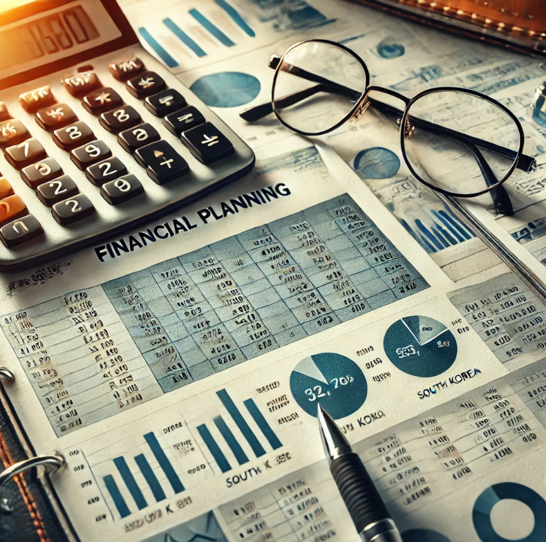 금융 계획 문서를 자세히 보는 장면