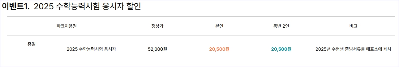 롯데월드 수험생 할인 에버랜드 서울랜드