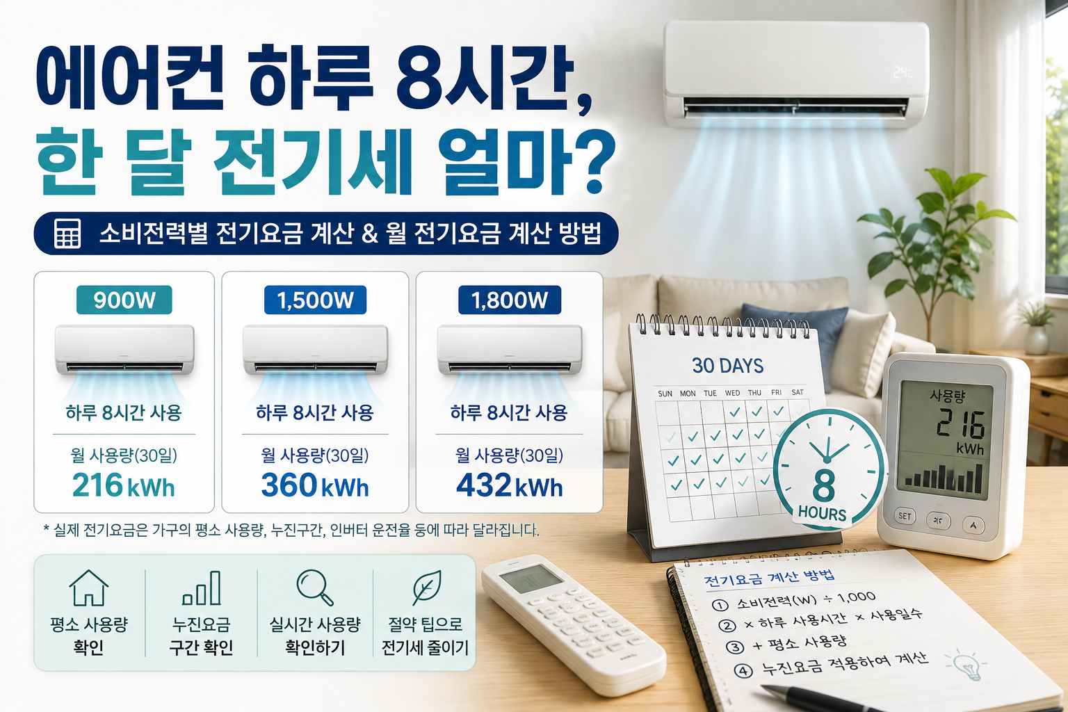 에어컨 하루 8시간 전기세 얼마? 한달 전기요금 계산방법