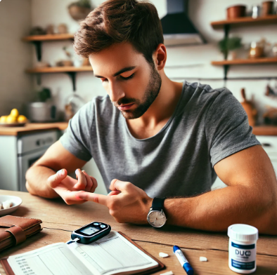 혈당 체크하는 환자의 모습