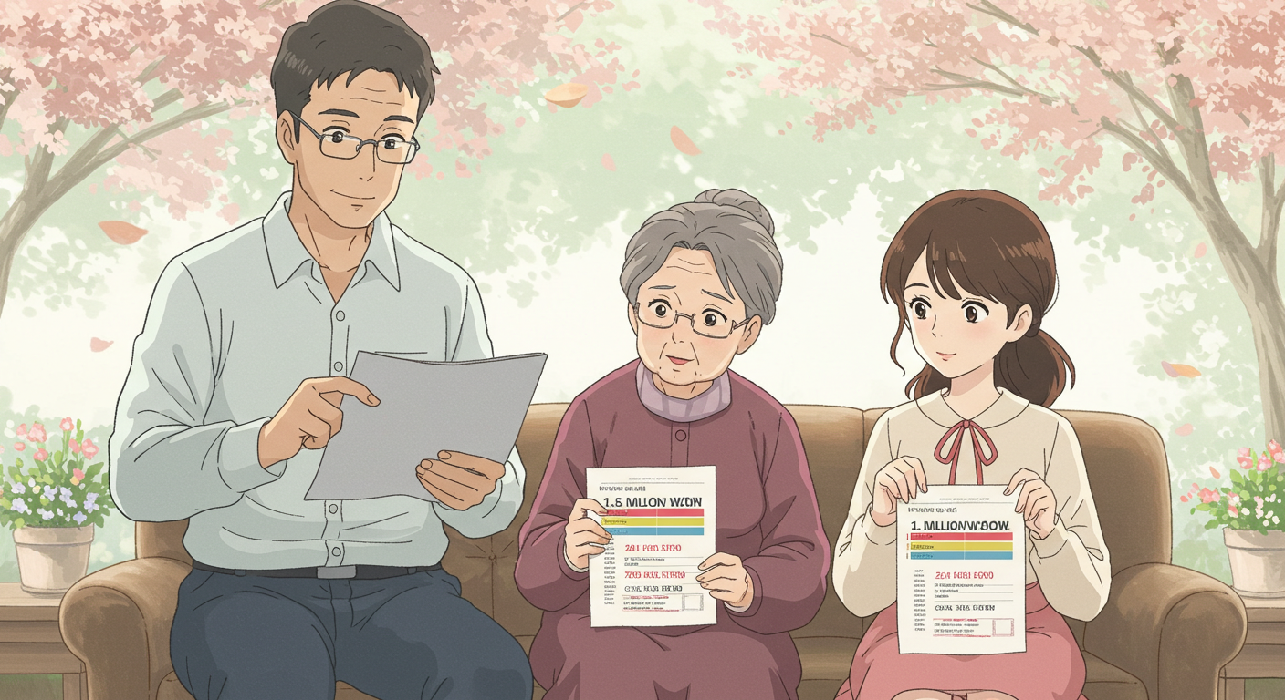 연령대별 수술비 보장 금액 예시를 표현한 인물들