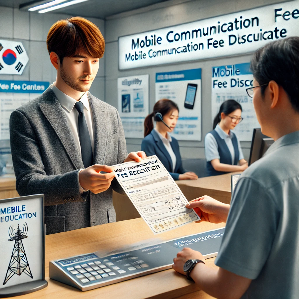 통신사 서비스 센터에서 이동통신 감면 증명서를 제출하는 고객
