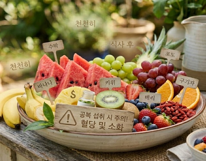 공복 섭취시 주의해야될 과일을 표현한 이미지