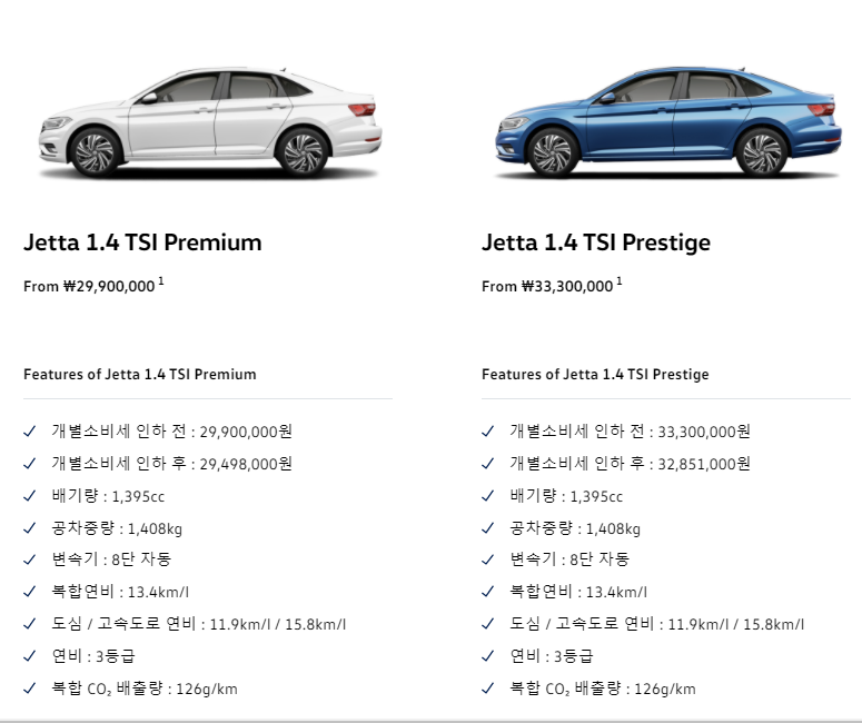 폭스바겐 제타 가격 및 제원표